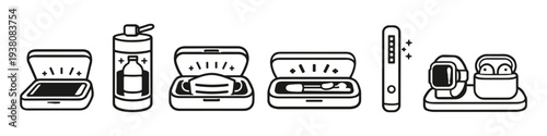 Hygiene and sanitization icons for personal items and electronics