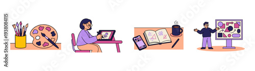 Flat Vector Creative Process Graphic Element Kit for Digital Art and Professional Design Studio Workflow