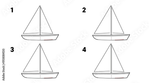 Step by Step Sailboat Drawing Tutorial, Vector Line Art Illustration, Educational Worksheet