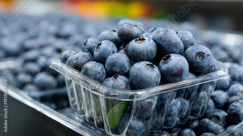Wallpaper Mural Bright, fresh blueberries shine in a clear container at a bustling market. Shoppers pass by, intrigued by the vibrant colors and sweet aroma of fruit Torontodigital.ca