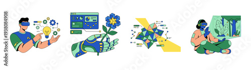 Flat Vector Virtual Reality and Futuristic Technology Element Kit for Metaverse Innovation