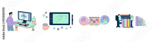 Flat Vector Graphic Design Process Element Kit for Creative Studio Workflow