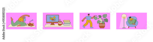 Flat Vector Lifestyle and Productivity Element Kit for Remote Work and Wellness Concepts