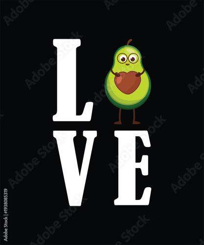 Adorable cartoon avocado character holding heart
