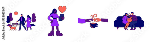 Flat Vector Modern Dating and Relationship Character Element Kit for Valentine Day and Social App Marketing