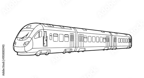 Hand-drawn modern passenger train coloring page line art vector illustration