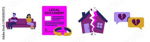 Flat Vector Divorce and Marital Conflict Graphic Set for Legal Services and Relationship Counseling