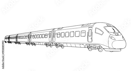 Sleek modern passenger train line art coloring page vector for kids and adults