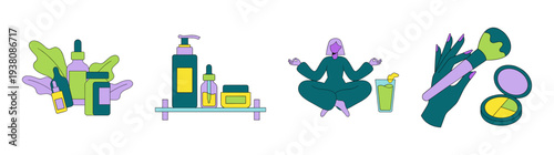 Flat Vector Self Care and Holistic Wellness Asset Sheet for Beauty and Mindfulness Branding