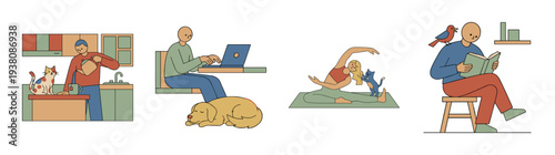 Flat Vector Lifestyle and Pet Ownership Graphic Set for Work Life Balance and Home Wellness Themes