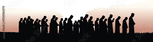 Silhouette of People Praying or Mourning Vector Illustration