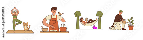 Flat Vector Lifestyle Hobbies Illustration Set for Wellness and Mindful Living Graphic Projects