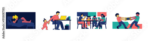 Flat Vector Digital Addiction and Technology Overuse Element Kit for Mental Health Awareness