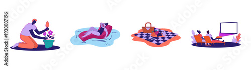 Flat Vector Summer Leisure Activities Graphic Set for Lifestyle and Wellness Website Design