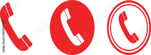 Telephone call icon set vector illustration, red black phone receiver circle outline styles for communication contact customer service app UI designs