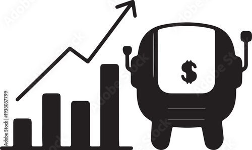 Financial growth illustration with piggy bank and rising graph on transparent background