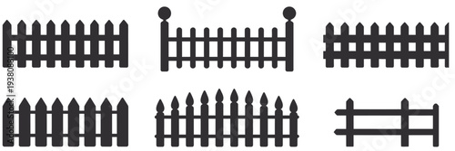 Fence Icon Vector Set, Featuring Various Fence Styles Illustrated on Transparent Background, Perfect for Architecture, Landscaping, Construction, and Creative Graphic Design Projects.