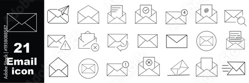 Message icon set. Closed, open and notification envelopes in outline, solid and colored styles vector. Email message set for inbox, documents, contacts and postal communication tasks