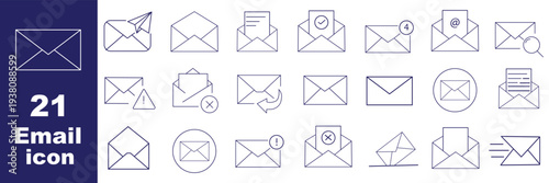 Message icon set. Closed, open and notification envelopes in outline, solid and colored styles vector. Email message set for inbox, documents, contacts and postal communication tasks