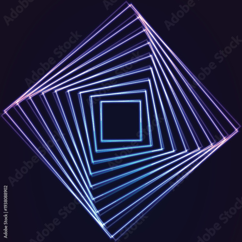 Abstract labyrinth structure made of glass tubes with neon gradient, isolated on black background. Puzzle maze with holographic effect. Digital 3D illustration 