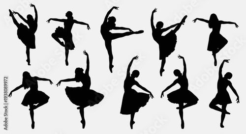 Ballet Dancers Silhouettes Poses Collection Isolated on White Background