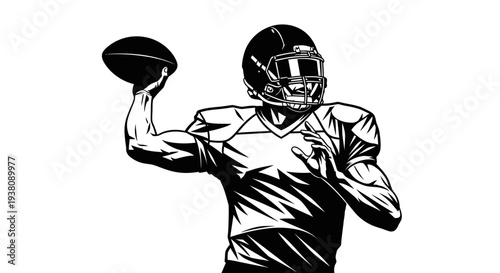 American Football Quarterback in Mid-Throw Pose, Dynamic Silhouette Vector Art