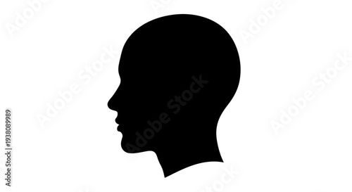 Black Silhouette of a Human Head in Profile Against a White Background, Minimalist Design