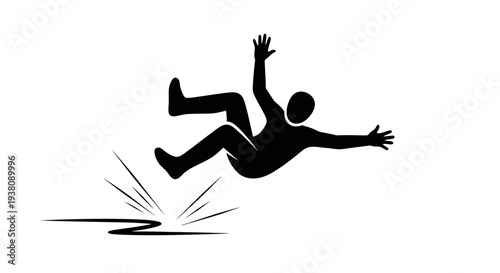 Black Silhouette of a Person Falling Down with Motion Lines on White Background