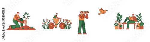 Flat Vector Outdoor Leisure and Gardening Activity Element Kit for Wellness and Sustainability Projects