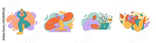 Flat Vector Lifestyle Hobbies Illustration Set for Wellness and Creativity Web Graphic Assets