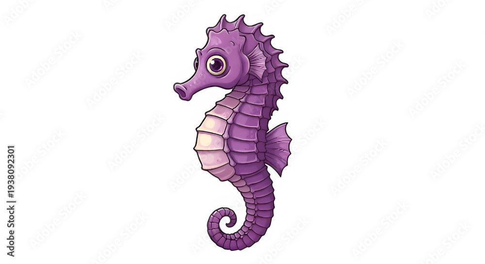 Fototapeta premium Playful purple seahorse cartoon character illustration.