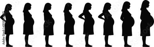 Black Silhouette of Happy Family Standing Outside Suburban Houses with Large Tree and Car Illustration for Real Estate Home Ownership Concept