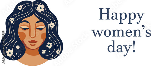 Happy Women's Day stylized portrait of a woman with flowers in her hair