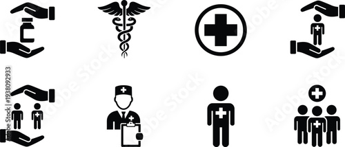 Black Silhouettes of Healthcare Professionals Including Doctor Nurse and Surgeon Wearing Medical Scrubs and Stethoscopes for Hospital and Clinical Designs