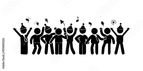 Party crowd celebrating with joy on a festive background
