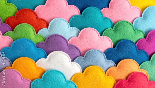 Vibrant Colorful Felt Cloud Shapes Background Pattern.