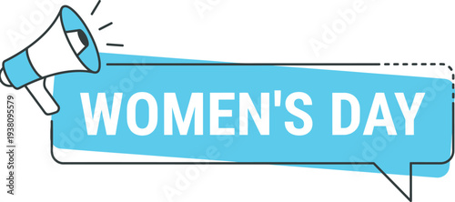 Women's Day megaphone announcement in a speech bubble graphic, promoting celebration