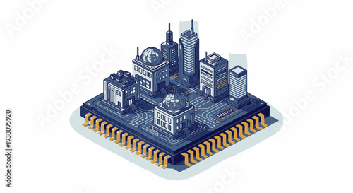 Cityscape Integrated Circuit Technology Illustration