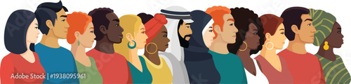 Diverse group of people in profile, representing global unity and inclusion