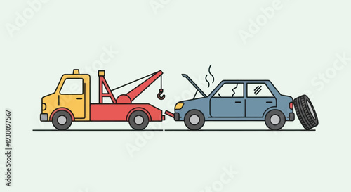 Tow Truck Towing Damaged Car Illustration.
