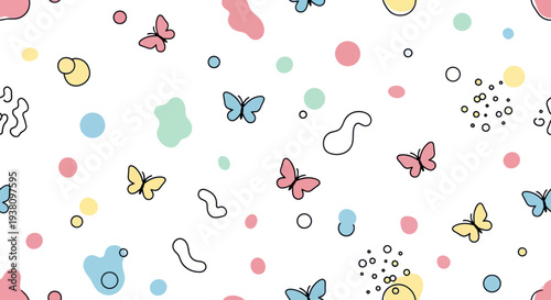 Colorful Butterflies and Shapes Pattern Design.