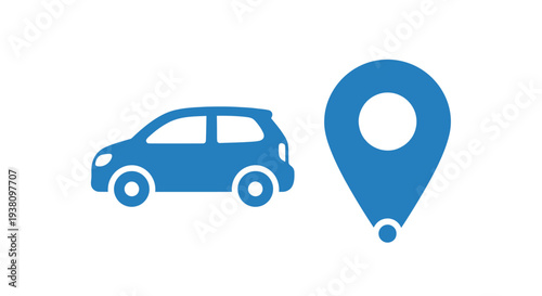 Blue Car and Location Pin Icon.