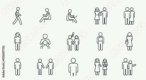 Simple Line Drawings of Various Human Figures.