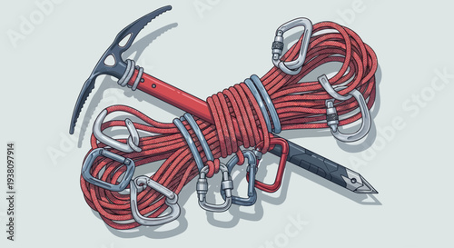 Climbing Equipment Rope Carabiners Ice Axe.