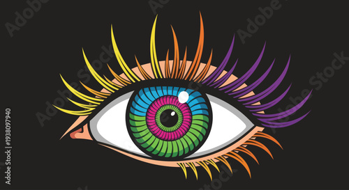 Colorful Illustration of Human Eye with Lashes.