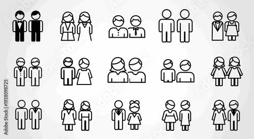Diverse Couple Icons: Representing Different Relationships and Genders in a Modern Style