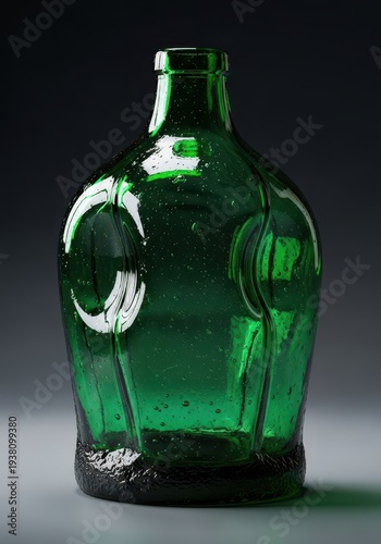 Antique style deep green forest glass vessel showing characteristic imperfections, bubbles, and a heavy, rustic base, old fashioned, vessel, traditional