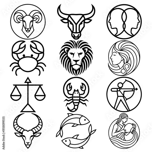 Minimalist Zodiac Vector Icon Set