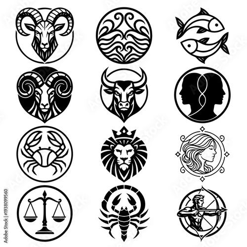 Minimalist Zodiac Emblem Vector Collection