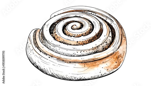 Swirled pastry art. Delicate lines and watercolor fill evoke a delicious treat